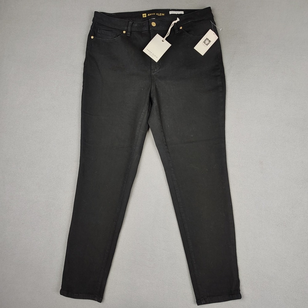 New Anne Klein High Rise Skinny Ankle Jeans 16W Black Stretch Slimming MSRP $99